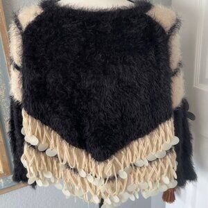 Vintage black and ivory wool and angora blend top sweater with decorative discs